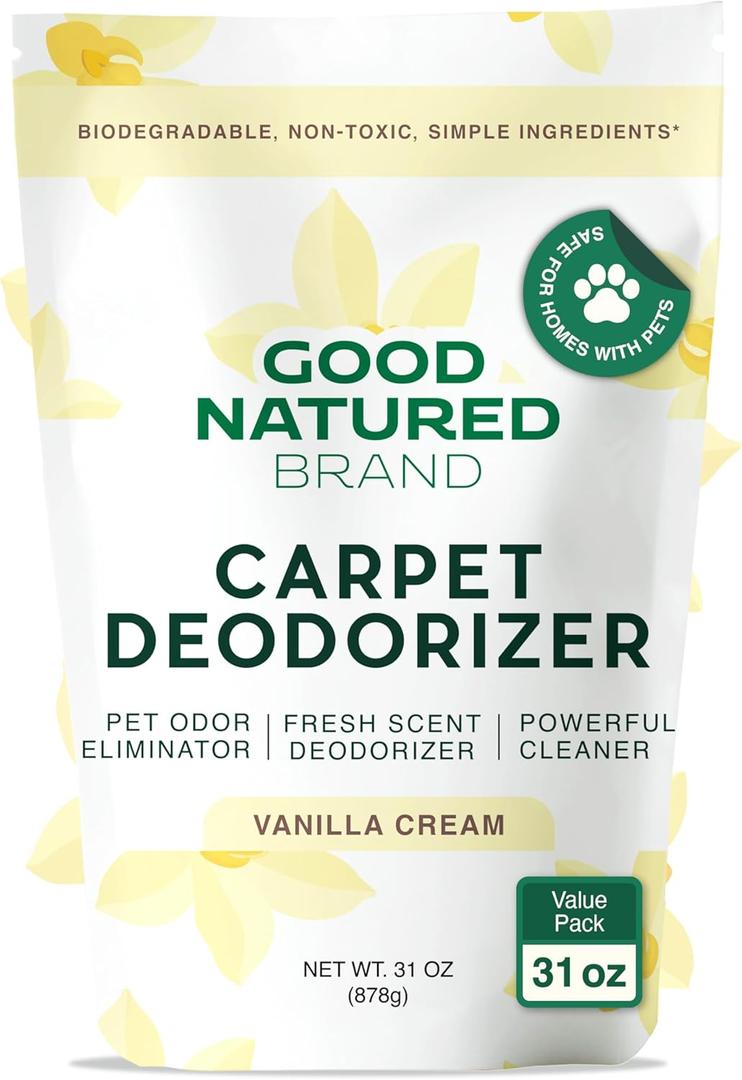 Good Natured Brand | Carpet Deodorizer & Freshener Powder | 31 oz Pet Odor Eliminator for Strong Odor & Pet Urine | Fresh Natural Vanilla Cream Scent | Safe for Homes with Pets