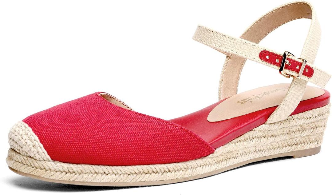 DREAM PAIRS Women's Closed Toe Elastic Ankle Strap Espadrilles Wedge Sandals, Size 10