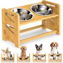 Elevated Dog Bowls, Adjustable Raised Dog Bowl Stand for Medium and Small Pet, 11" High Bamboo Pet Food Feeder with 2 Stainless Steel Dishes4 Heights