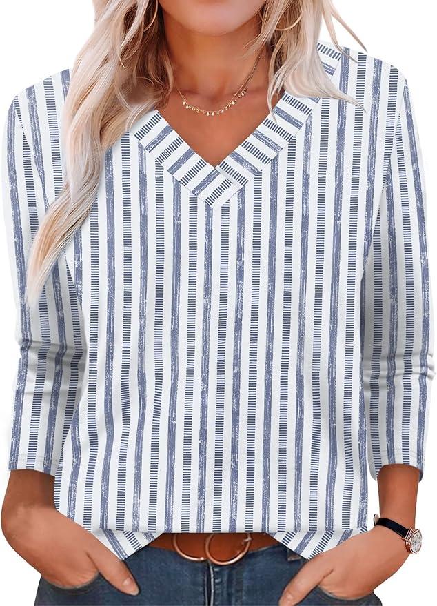 XIEERDUO Long Sleeve Shirts for Women V Neck Fall Tops Basic Tunic Tops Loose Fit Dressy 2026 Size XL