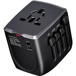 International Travel Adapter Voltage Converter Steps Down 220V to 110V for Cell Phones, Laptops, and Curling Irons, US to UK, Europe, Australia, and More Than 200 Countries (Black)