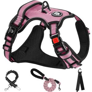 NESTROAD No Pull Dog Harness,Adjustable Oxford Medium Dog Harness with Leash,Reflective No-Choke Pet Vest Harness with Easy Control Soft Handle for Small Medium Large Dogs(M,Pink) (Mneck 13-17" chest 17-25")