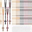 80 Sets Wooden Rosary Beads Bulk Wood Catholic Rosaries Jesus Holy Cross First Communion Wood Carved Rosary with Organza Bags Religious Rosaries Catholic Baptism Church Present for Men Women Supplies