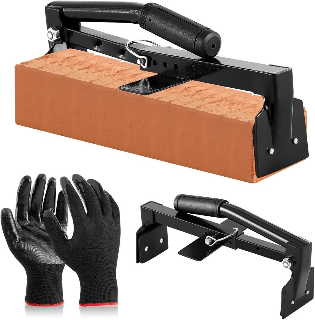 Adjustable Heavy Duty Brick Tongs Set Heavy Duty Block Tongs with Rubber Pad Handle and Work Gloves Adjustable 9-13.7 Inches Paver Claw for Bricks Lifting Carrying