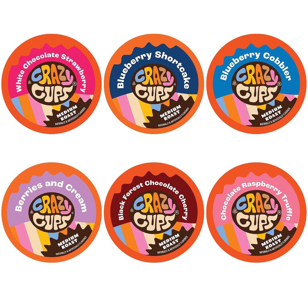 Crazy Cups Blueberry Coffee Pods Variety Pack, Magic Berries Flavored Coffee, Single Serve Recyclable Pods Compatible With Keurig K Cup Brewers, 24 Count (EXP 03/30/28)