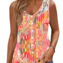 Womens Tank Tops Dressy Casual Summer Lace Sleeveless V Neck Tee Shirts Pleated Front Buttons Blouses, Medium