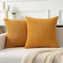 Kevin Textile Throw Pillow Covers Soft Corduroy Decorative Set of 2 Boho Striped Pillow Covers Pillowcases Farmhouse Home Decor for Couch Bed Sofa Living Room 18x18 Inch Golden Yellow