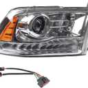 Dasbecan OE Projector Halogen Headlights w/LED Signal DRL Compatible With Dodge Ram 1500 2500 3500 2013-2018 Right Passenger Side Headlamp assembly Chrome Trim w/Bulbs Replaces#68324940AD CH250329
