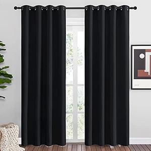 NICETOWN Halloween Blackout Curtain Panels 86 inches - Light Reducing Thermal Insulated Solid Grommet Blackout Curtains/Panels/Drapes for Living Room (Set of 2, 55 inches by 86 Inch, Black)