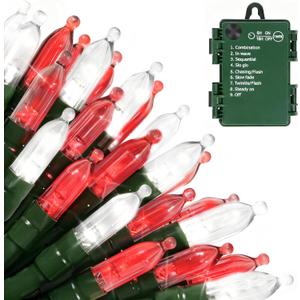 Battery Operated Christmas Lights, 2 Pack 18 FT 50 LED Each Clear Mini String Lights, 8 Modes with Timer Waterproof Tree Lights for Xmas Indoor Outdoor Holiday Home Decor, Red and White
