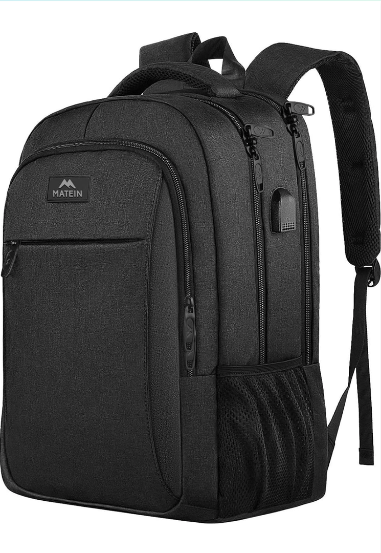 MATEIN Business Laptop Backpack, 15.6 Inch Travel Laptop Bag Rucksack with USB Charging Port, Water-Resistant Bag Daypack for Work College Computer Men Women Backpack, Black