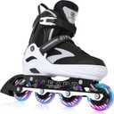 JIFAR Adjustable Inline Skates for Kids, Teens and Adults, Light Up Wheels Roller Blades for Boys Girls Women and Men, Outdoor Inline Skates (Large -Youth/ Adult, White)