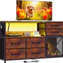 TV Stand Dresser for Living Room, LED TV Stand with 6 Drawers and Lights for Bedroom, Up to 50 inch TV, Long and Wide Dresser Storage Table with Metal Door, Rustic Brown