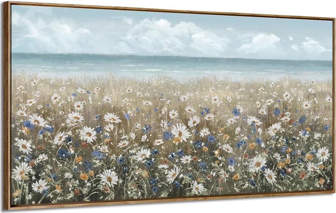 amatop Large Wall Art for Living Room Framed Boho Beach Coastal Floral Ocean Wall Picture Farmhouse Daisy Flower Sea Canvas Print Nautical Neutral Vintage Warm Artwork Home Bedroom Office Decor 48x24 amatop Large Wall Art for Living Room Framed Boho Beach Coastal Floral Ocean Wall Picture Farmhouse Daisy Flower Sea Canvas Print Nautical Neutral Vintage Warm Artwork Home Bedroom Office Decor 48x24