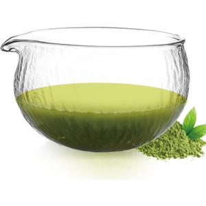 Glass Matcha Bowl with Spout, 500 ml/18 oz Clear Matcha Mixing Bowl, Japanese Ceremonial Matcha Chawan for Matcha Powder/Salad/Fruit/Soup/Tea