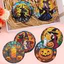 croshom 8 Pieces Halloween Diamond Art Coasters Kit, Halloween Diamond Painting Coasters, Diamonds Art Painting Kits,5D DIY Full Drill Diamonds Arts Kits for Adults Gift & Home Decor