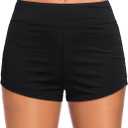 Tempt Me Women's Swim Shorts High Waisted Swimsuit Shorts Adjustable Ruched Side Boyshorts Tummy Control Bathing Suit Bottom (Large, Black)