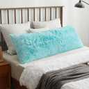 XeGe Cozy 20x54 Long Furry Body Pillow Sham, Plush Fuzzy Faux Fur Body Pillowcase with Zipper, Rectangular Fluffy Pillow Cover for Pregnant Women Side Sleeper, Shaggy Bedding Pillow Aqua Ombre