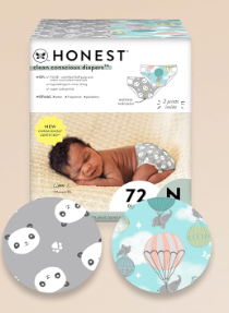 The Honest Company Clean Conscious Diapers for Sensitive Skin | Up to 100% Leakproof | Hypoallergenic, Fragrance Free | Gender Neutral | Club Box, Size Newborn, 72 Count (Prints May Vary)