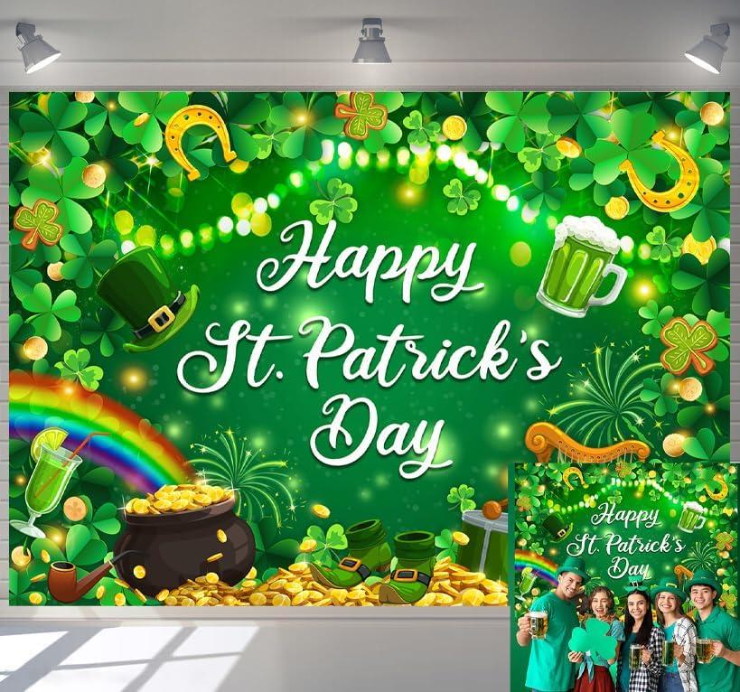 7x5ft Happy St. Patrick's Day Backdrop Irish Lucky Green Shamrock Photography Background for Irish Themed Festival St. Patrick's Day Party Decorations Banner Photo Shoot Props