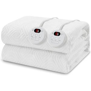 Heated Mattress Pad King Size - Embossed Electric Mattress Pad Cover Dual Control - 1-10 Hours Auto Shut Off with Deep Pocket White