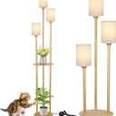 Floor Lamps for Living Room, 3-Lights Modern Floor Lamp with Shelves, Gold Standing Lamp with Fabric Shade and Foot Switch, Shelf Standing Lamps with Table, Tall Table Lamps for Bedroom Office