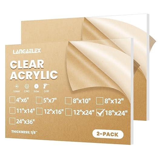 Plexiglass Sheets 1/8" (3mm) Thick - 2 Pack of 18x24 Clear Cast Acrylic Sheets for Laser Cutting, Signs, Glass Replacement, DIY and Crafts Project