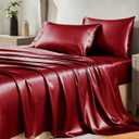 CozyLux Satin Sheets Queen Size Bed Set - 4 Piece Silky Queen Sheet Set, Luxury Burgundy Queen Sheets with Smooth and Soft Microfiber, Includes 1 Fitted Sheet, 1 Flat Sheet and 2 Pillowcases