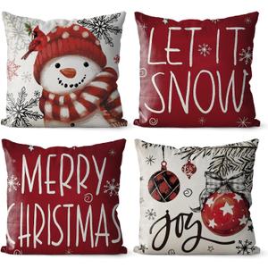 CMZLUMINEST Christmas Throw Pillow Covers 18x18 Set of 4 - Winter Cushion Covers with Holiday Design - Farmhouse Pillowcases for Sofa, Couch, Living Room, Porch, Christmas Home Indoor Decor
