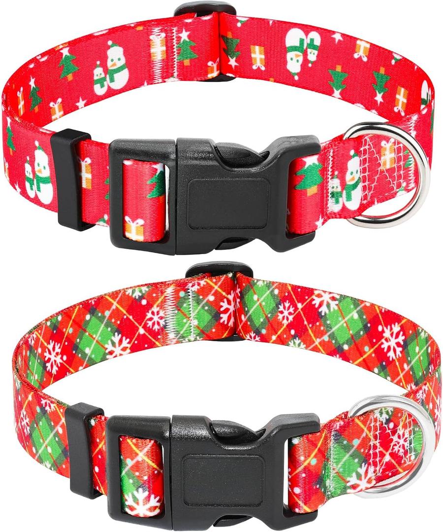 2-Pack Christmas Dog Collar for Large Dogs with Snowman Christmas Tree & Snowflake Design - Adjustable Dog Collar for a Festival Pet Look