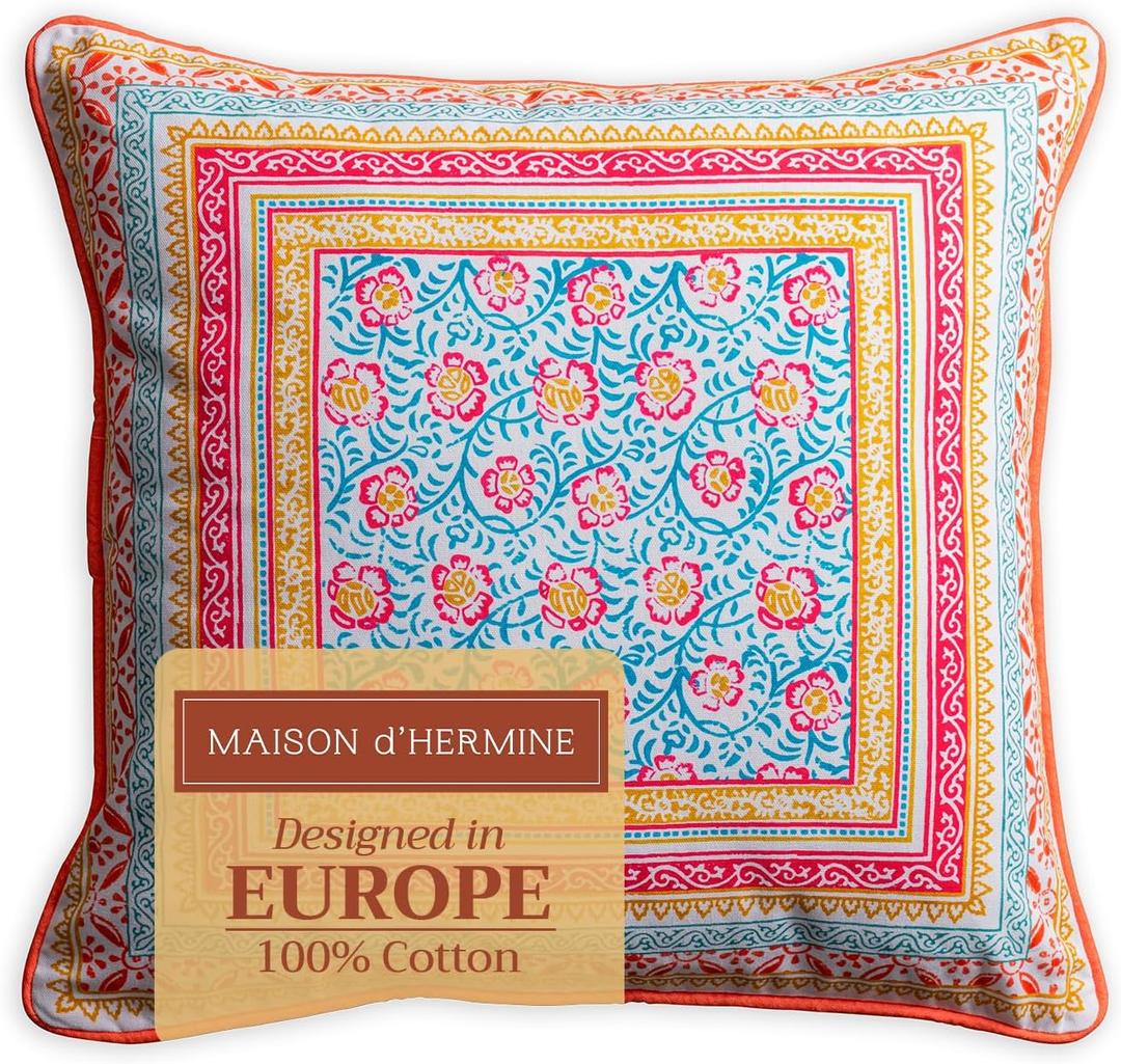 Maison d' Hermine Decorative Pillow Covers 20x20 Inch Square 100% Cotton Throw Pillow Covers with Invisible Zipper Cushion Case for Living Room Couch, Chair, Sofas, Bedroom, Home (Katmandou - Doda)