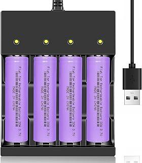4 Pack 18650 Rechargeable Battery Flat Top 3000mAh W￵i￵th Charger, 3.7V Lithium Batteries Universal 4 Bay Charger for Vehicles Toys Headlamps Flashlight