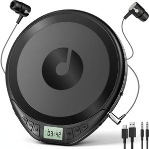 Portable CD Player with Headphones KOVCDVI CD Player Portable for Car with Anti-Skip & Shockproof,CD Discman with LCD Display,AUX Cable and Earphone for Sport Home Outdoor (Black)