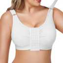 BRABIC Post Surgery Front Closure Bras for Women Full Coverage Compression Mastectomy Wireless Bra with Adjustable Straps (Large, White)