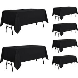 Black Tablecloth 60 x 84 Inch Polyester Fabric Washable Table Cloth Decorative Solid Color Wrinkle Resistant Table Cover for Dining Party Wedding Camping 1 Pack, Black 