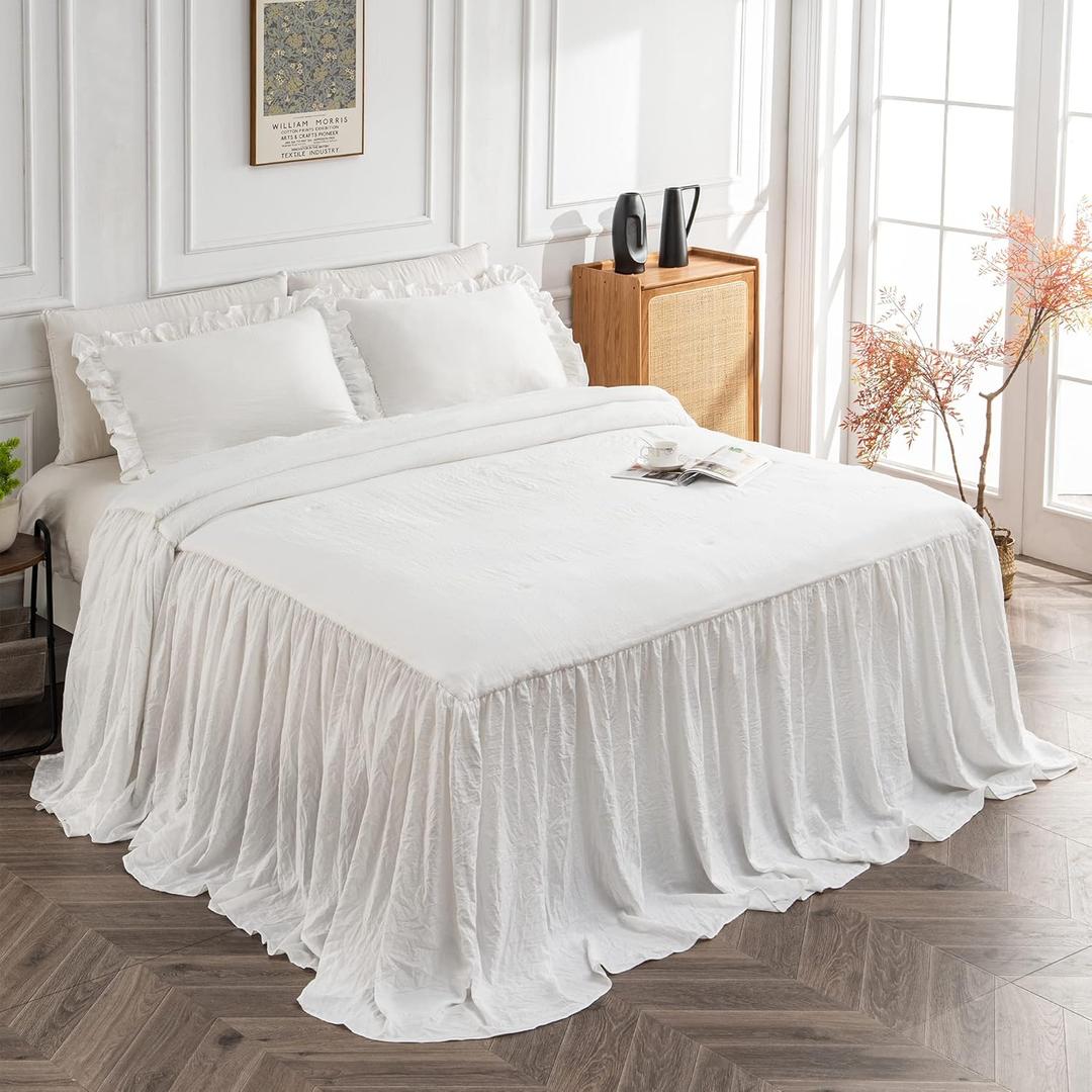 Bonlino Home Bedding Bedspread Set Quilt - Farmhouse Bedspread Summer Coverlet Bed Spreads, Lightweight Quilt Chic Vintage Bedding Ruffle Skirt Bedroom Rustic with 2 Pillow Shams (Queen, White) Bonlino Home Bedding Bedspread Set Quilt - Farmhouse Bedspread Summer Coverlet Bed Spreads, Lightweight Quilt Chic Vintage Bedding Ruffle Skirt Bedroom Rustic with 2 Pillow Shams (Queen, White)