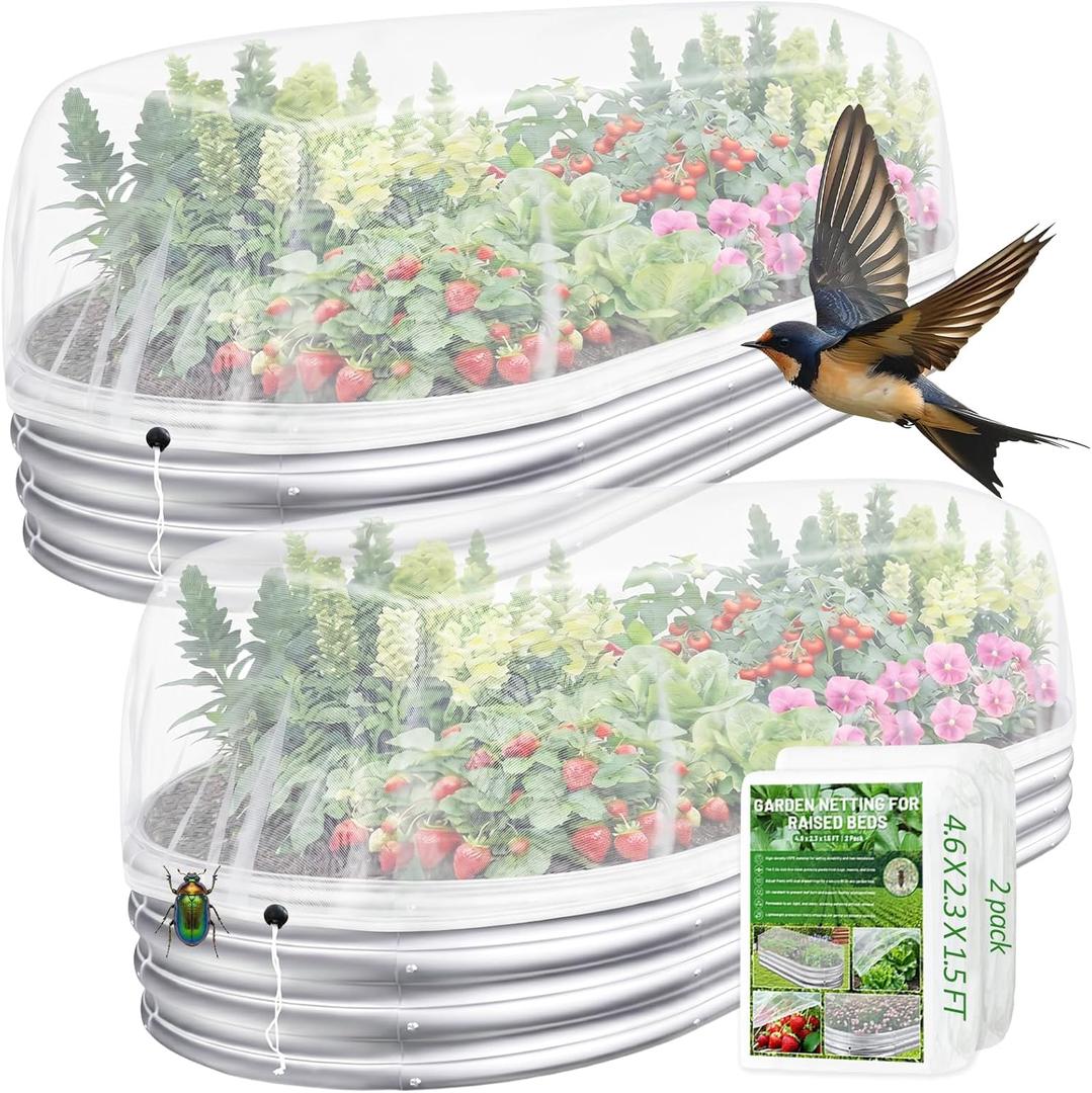 2 Pack Garden Netting for Raised Beds, 4x2FT Raised Bed Cover for Garden Protection, Ultra Fine Mesh Bird Netting Pest Barrier Screen with Drawstring for Protecting Vegetables Fruits Flowers