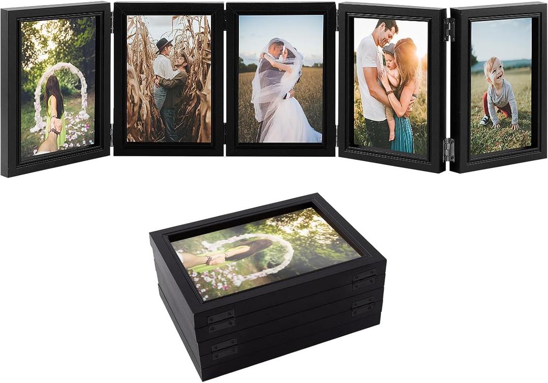 Biggun 4x6in 5 Folding Accordion Picture Frame - Foldable Hinged Collage Photo Frames for Tabletop Display Multiple Family Pictures Birthday Father's Day Gifts (Black)