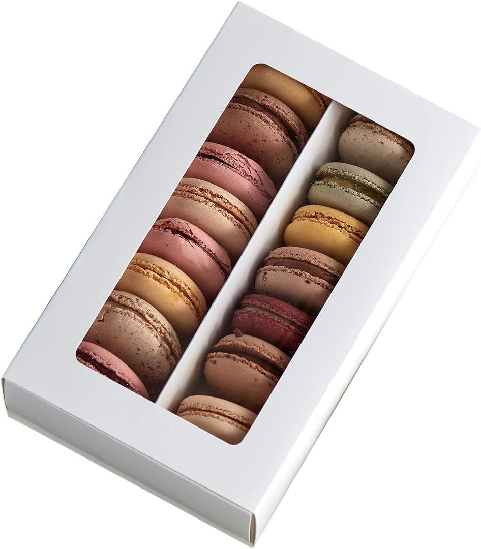 Macaron Boxes for 12 to 14 White with Clear Display Window [15 pieces] Macarons Container or Packaging Box Kit for Chocolate Truffles Cake Pops Desserts Mini Cupcakes Cookies or Muffins