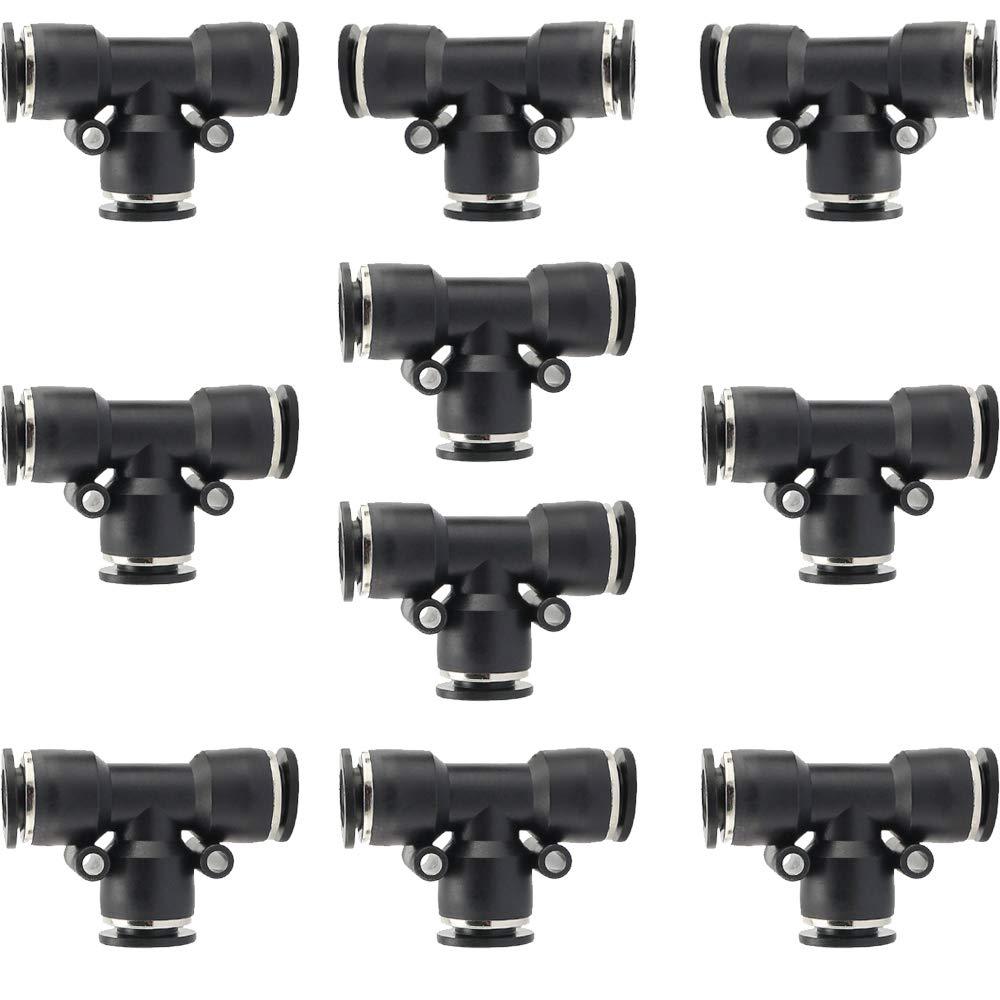10PCS Pneumatic Union Tee Push to Connect Fittings, PBT Plastic T Shape 1/2"x 1/2" Tube OD Quick Connector for Home Garage Air Brake Air Bag