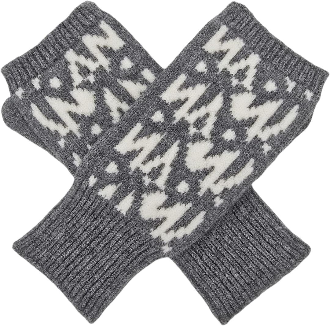 BRUCERIVER Womens Winter Knit Soft Fingerless Mitten Gloves Geometry Design On Top (Gray)