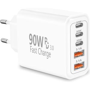 European Travel Plug Adapter USB C, 90W 5Port Europe Charger USB C Charger
