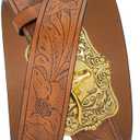 IZUS Western-Belts for Men Cowboy-Boy-Style Retro Cowgirl County Belt with 1.5"-wide Bull-Floral-PU-Strap Women Waist-Belts (Brown-2413a Buckle)