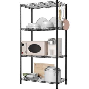 HOMEFORT 4-Shelving Unit, Adjustable Wire Shelving, Metal Wire Shelf Rack Organizer for Kitchen, Pantry, Closet, Bathroom, Laundry, Black,21" W x 11" D x 43" H