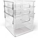 Isaac Jacobs 3-Pack Medium Clear Storage Bins with Handles, Plastic Organizer for Home or Fridge/Freezer, Pantry and Kitchen Non-Slip Container Set, BPA Free, Food Safe (3-Pack, Medium) (Medium)
