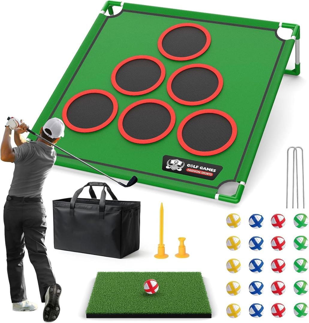 Golf Game Play Set, Golf Chipping Game Cornhole Game Includes 20 Velcro Golf Balls, Putting Mat, Golf Putter and Carrying Bag, Golf Target Games for Golfers Fathers Indoor Outdoor Lawn Backyard (1-pack)