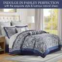 Madison Park Aubrey Cozy Comforter Set, Faux Silk Jacquard Paisley Design - All Season Down Alternative Bedding with Cotton Bed Sheets, Bed Skirt & Toss Pillows, Queen Navy 12 Piece