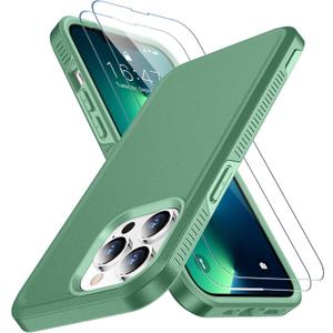SPIDERCASE Designed for iPhone 13 Pro Case, [10 FT Military Grade Drop Protection] [with 2 pcs Tempered Glass Screen Protector] Cover for iPhone 13 Pro 6.1 inch (Pine Green)