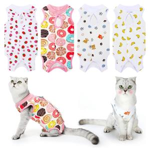 4 Pieces Cat Recovery Suits Body Wraps Breathable Kittens Recovery Clothes for Cats Small Dogs Abdominal Weaning(Banana, Football, Strawberry, Donut,S)