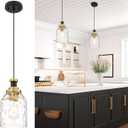 zeyu Large Pendant Lights Kitchen Island, Modern Hanging Lamp for Bedroom Living Room, Water Ripple Glass Shade, Black and Gold Finish, ZG33M1L-L BK+BG-WG